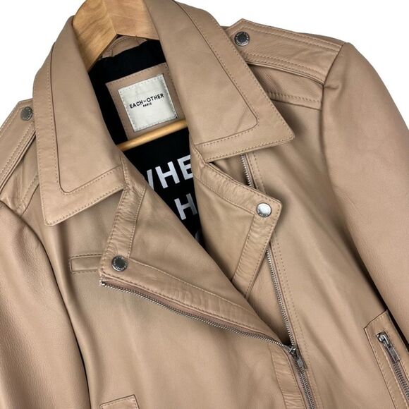 Each Other Paris soft sheep skin tan leather moto jacket size medium MSRP $795 - Picture 3 of 7